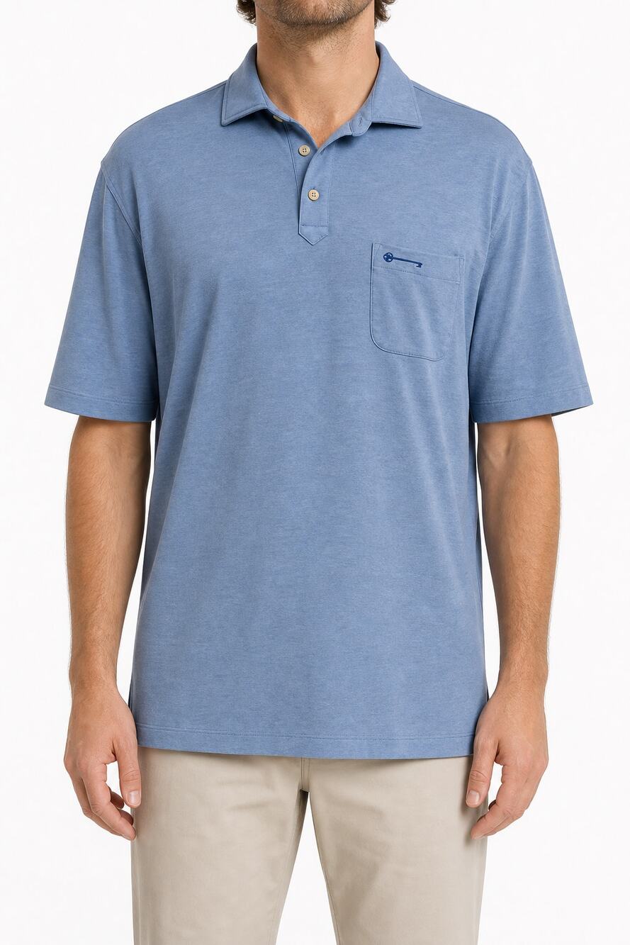 Peter Millar Men's Light Blue Heather Pocket Golf Polo Shirt L Hideaway Club Key